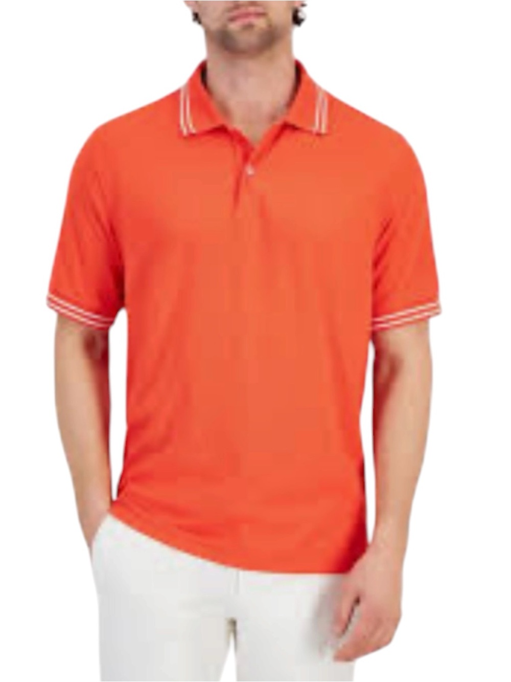Club Room Men's Performance Stripe Polo, Color Pumpkin Orange, Size XL